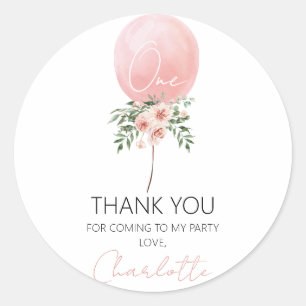 Sticker Rond Balloon rose floral premier Anniversaire Merci bât