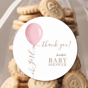 Sticker Rond Balloon rose minimaliste Oh Baby shower fille