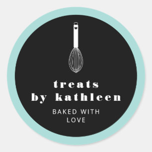 Sticker Rond Balloon Whisk Black Turquoise Bakery