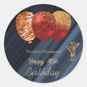 Sticker Rond Balloons à paillettes dorées & Lunettes dorées 40e