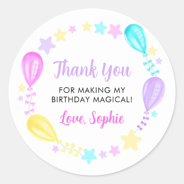 Sticker Rond Balloons arc-en-ciel et étoiles Merci (Devant)