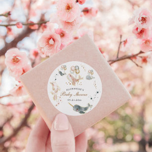 Sticker Rond Balloons de baleines magiques Étoiles Baby shower