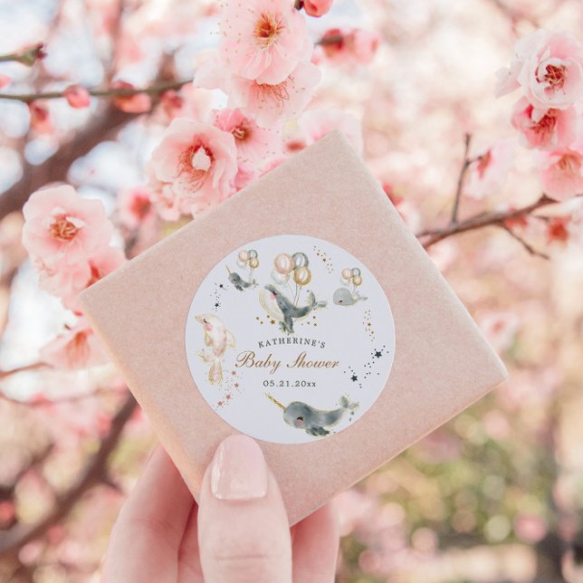 Sticker Rond Balloons de baleines magiques Étoiles Baby shower (Créateur téléchargé)