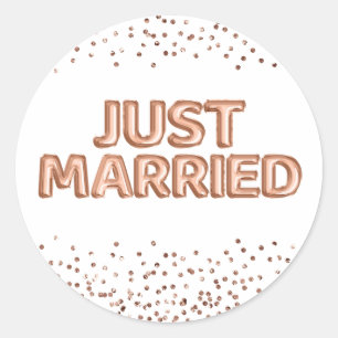 Sticker Rond Balloons de mariage rose gold "Just Married"