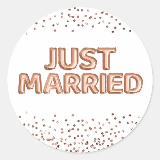 Sticker Rond Balloons de mariage rose gold "Just Married" (Devant)