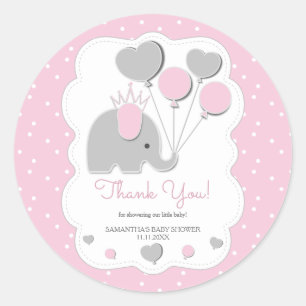 Sticker Rond Balloons Eléphant Rose Fille Baby Shower