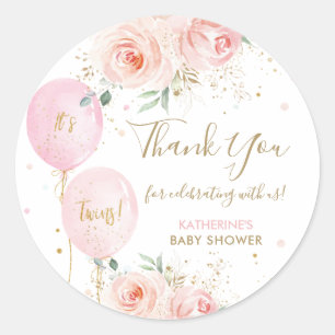 Sticker Rond Balloons Floral Twins Baby shower Merci Favoriser