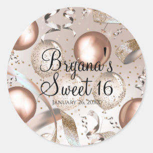 Sticker Rond Balloons Rose Gold Rose et Paillettes Fête Sweet 1