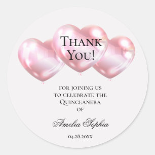 Sticker Rond Balloons roses Quinceañera Anniversaire Merci