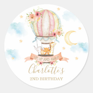 Sticker Rond Ballotte à air chaud animal Anniversaire Merci Fav