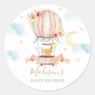 Sticker Rond Ballotte à air chaud Baby shower animal Favoriser 
