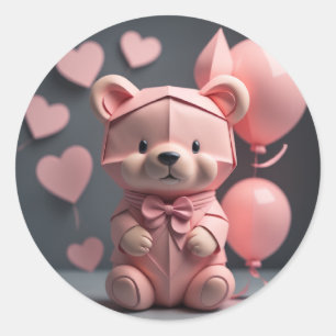 Sticker Rond Ballotte à ours rose
