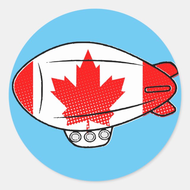 Sticker Rond Ballotte Blimp Drapeau Canadien Dans Ciel Bleu Per (Devant)
