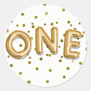 Sticker Rond Balons d'or & Confetti ONE 1er anniversaire