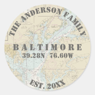 Sticker Rond Baltimore Maryland Enveloppe Nautique Phoques Bate