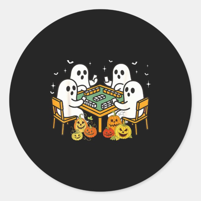 Sticker Rond Bam Boo Halloween Ghost Mahjong Funny Costume Game (Devant)