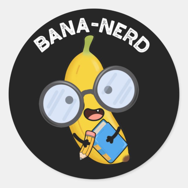 Sticker Rond Bana nerd Fruit drôle Pun Nerd Dark BG (Devant)