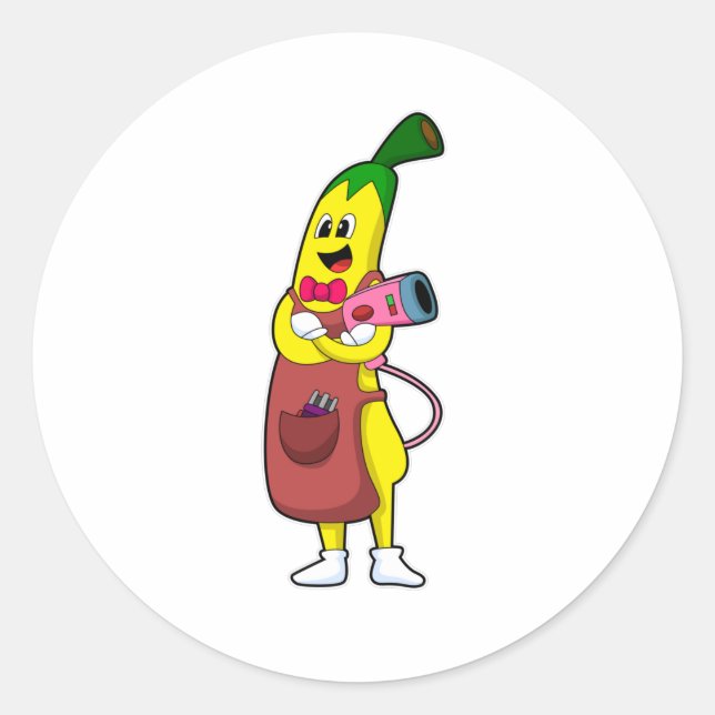 Sticker Rond Banana en coiffeur avec sèche-cheveux (Devant)