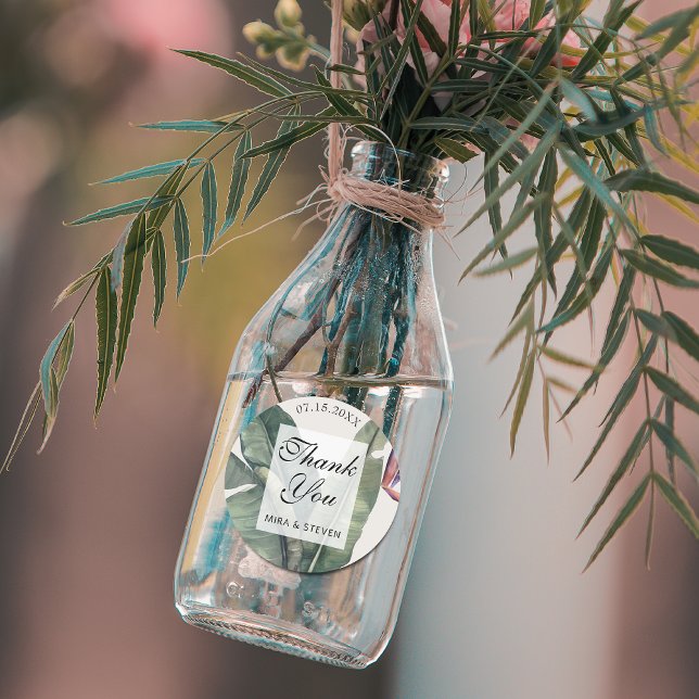 Sticker Rond Banana Feuille tropical merci mariage (Créateur téléchargé)