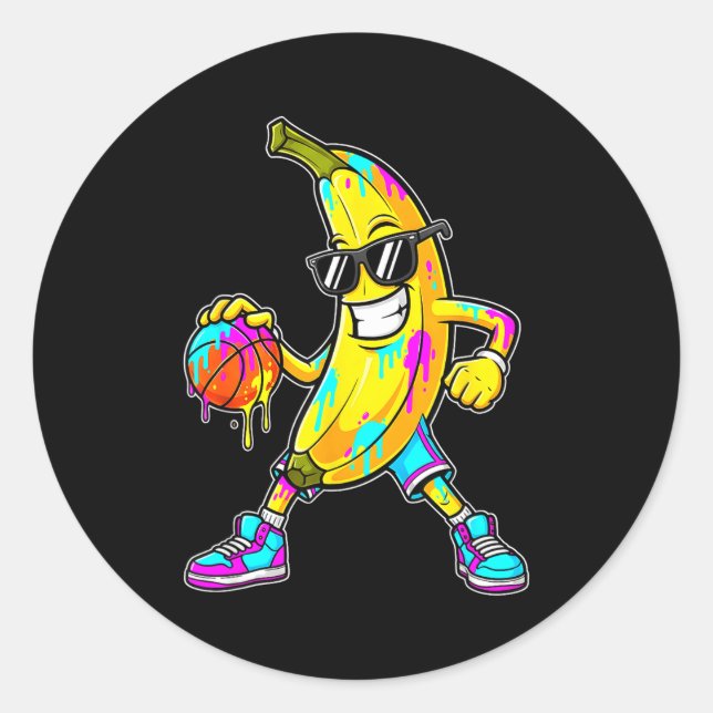 Sticker Rond Banana Funny Basketball Drip Kids Youth Boys Girls (Devant)