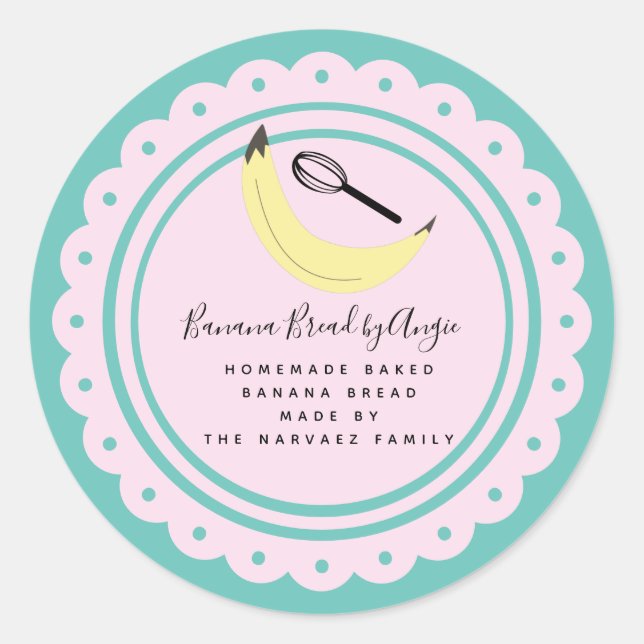Sticker Rond Banana Pain Logo Alimentation maison Commerce Turq (Devant)