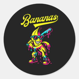Sticker Rond Banana Retro Throwback Populaire Fruit Baseball