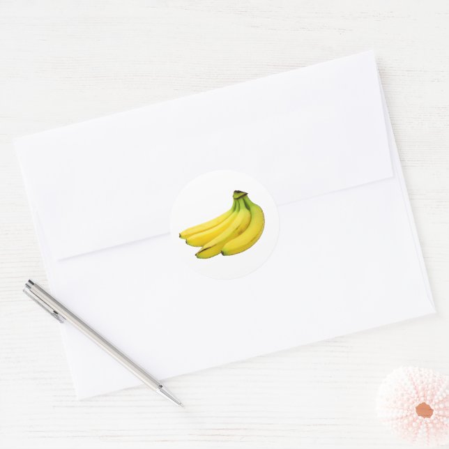STICKER ROND BANANAS BUNCH JAUNE FRUIT (Enveloppe)
