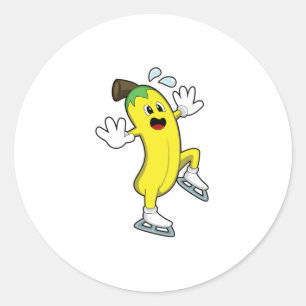 Sticker Rond Banane au patinage sur glace avec patins sur glace