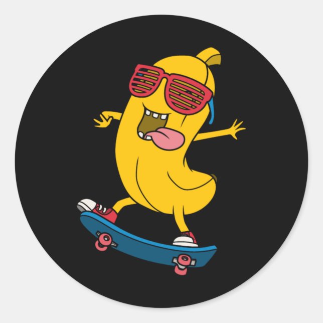 Sticker Rond banane cool jouer skate board (Devant)