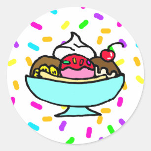 Sticker Rond Banane crème glacée fête d'anniversaire