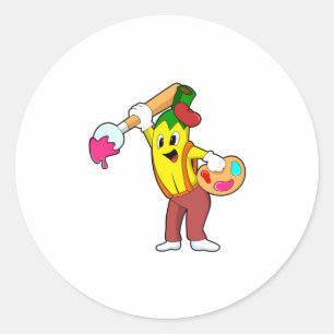 Sticker Rond Banane en peintre avec pinceau