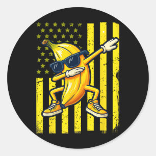Sticker Rond Banane Graphique Drapeau Américain Rétro Dabant