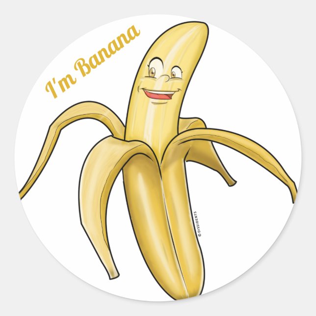 Sticker Rond Banane jaune mignonne - Drôle dessin animé Fruit (Devant)