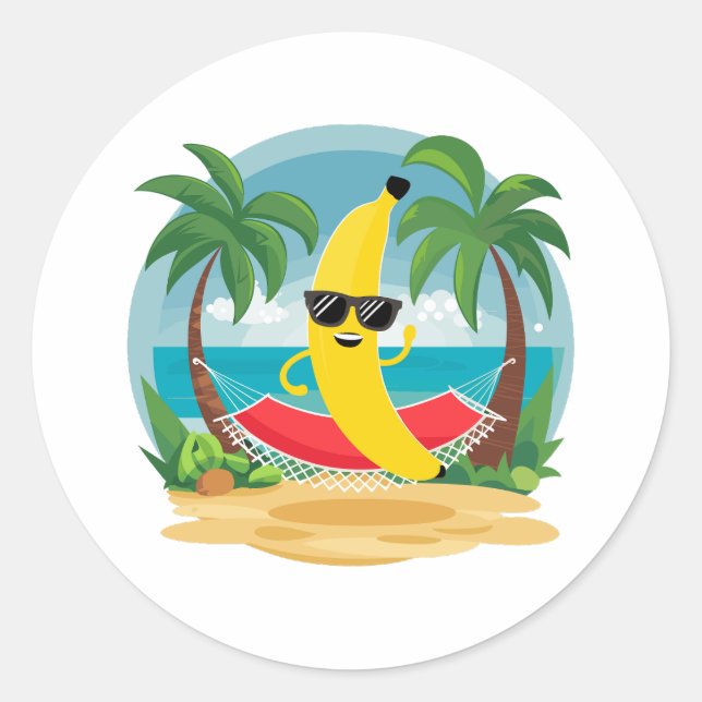 Sticker Rond Banane sur le hamac sur la plage (Devant)