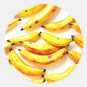 Sticker Rond Bananes d'aquarelle en teintes douces avec blanc