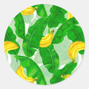Sticker Rond Bananes et aquarelle feuille