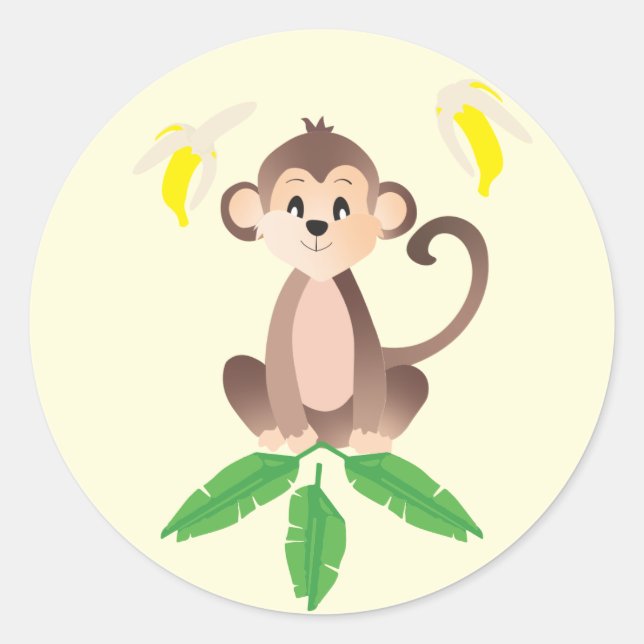 Sticker Rond Bananes singes pelées Feuilles tropicaux Jaunes (Devant)