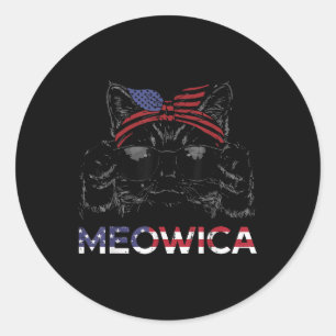 Sticker Rond Bandana Patriot Filles Chat Meowica Usa 4 Juillet
