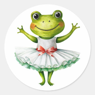 Sticker Rond Bande de ballerine de grenouille mignonne dansant 