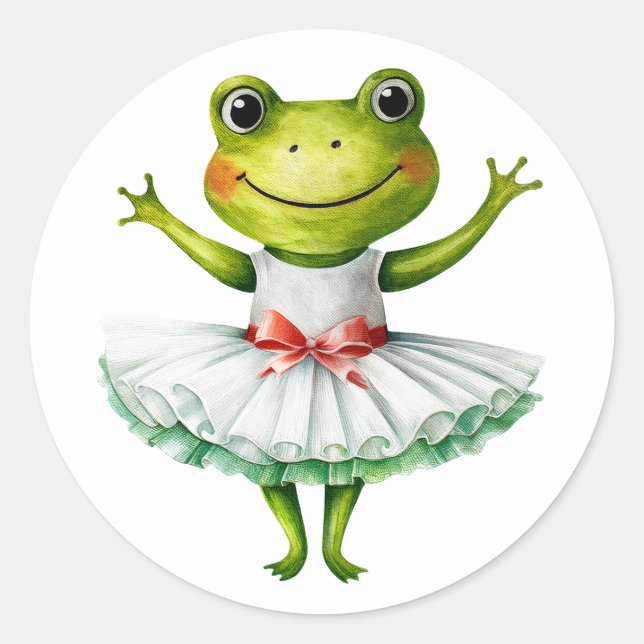 Sticker Rond Bande de ballerine de grenouille mignonne dansant  (Devant)