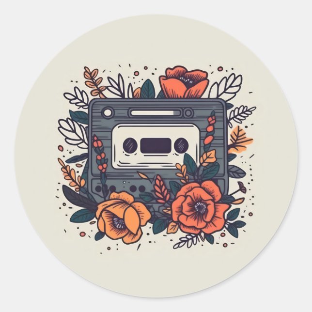 Sticker Rond Bande de cassette florale (Devant)