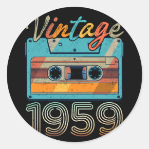 Sticker Rond Bande de cassette vintage 1959 Rétro 64e anniversa