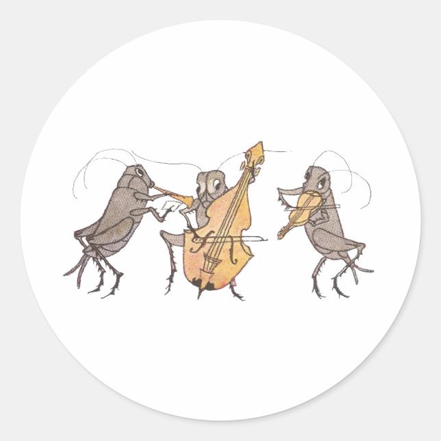 Sticker Rond Bande de cricket avec corne, colle et violon (Devant)