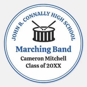 Sticker Rond Bande de Marching du lycée bleu personnalisable