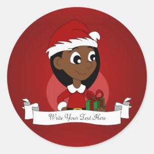 Sticker Rond Bande dessinée de fille de Noël
