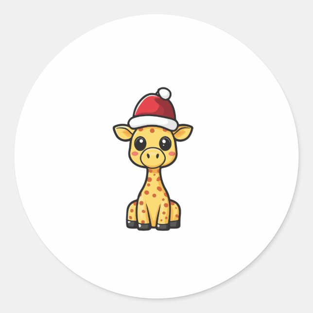 Sticker Rond Bande-dessinée de la petite girafe de Noël (Devant)