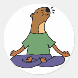 Sticker Rond Bande dessinée de pratique mignonne de yoga de