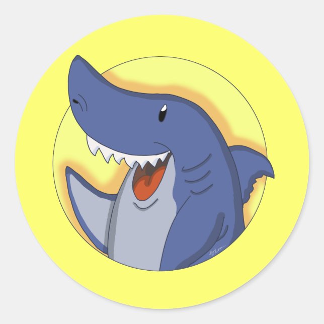 Sticker Rond Bande dessinée de sourire de requin bleu (Devant)