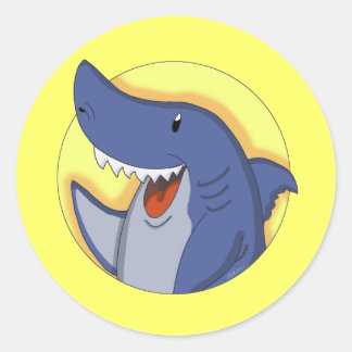 Sticker Rond Bande dessinée de sourire de requin bleu