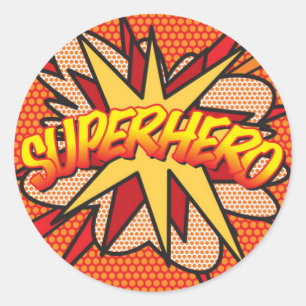 Sticker Rond Bande dessinée de super-héros amusante